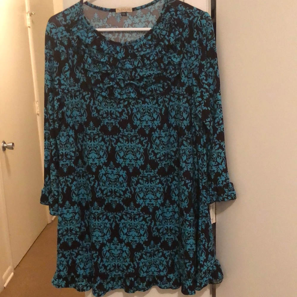 Black and blue top.